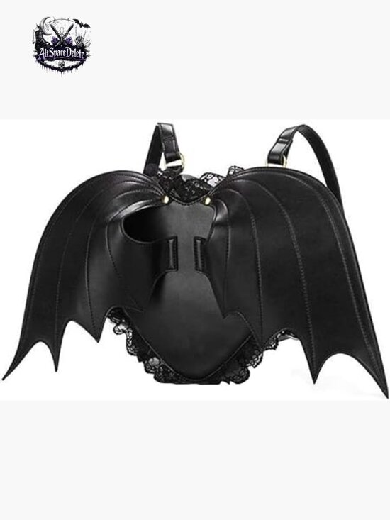 Punk Bat Wing Backpack Daypack Lace Shoulder Bag Faux Leather One Size main image 5